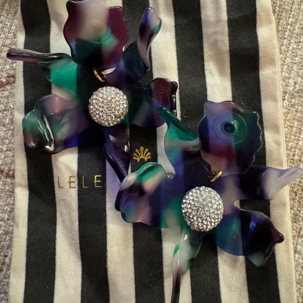 Lele Sadoughi Purple/Green/Milky White Crystal Lily Earrings